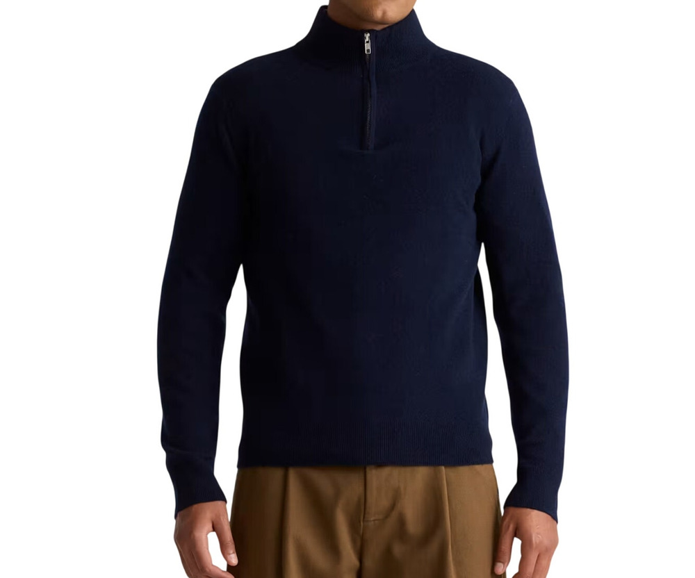 New Quince Men’s XL True Navy Cashmere Quarter Zip Sweater Preppy Retro Preppy